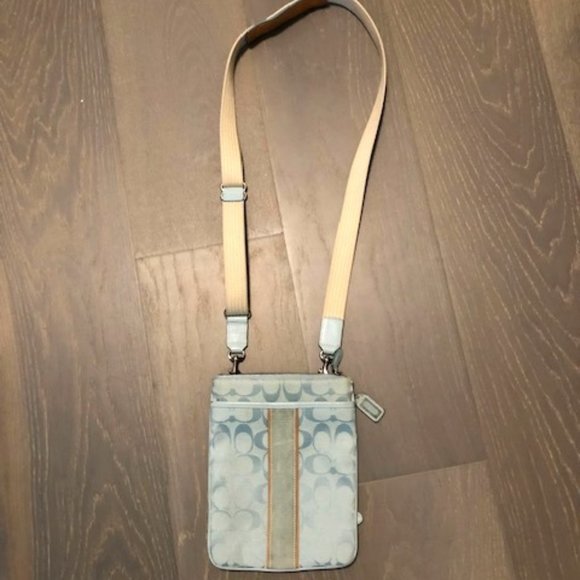 Coach Baby Blue Suede and Fabric Cross Body Bag - Picture 1 of 12